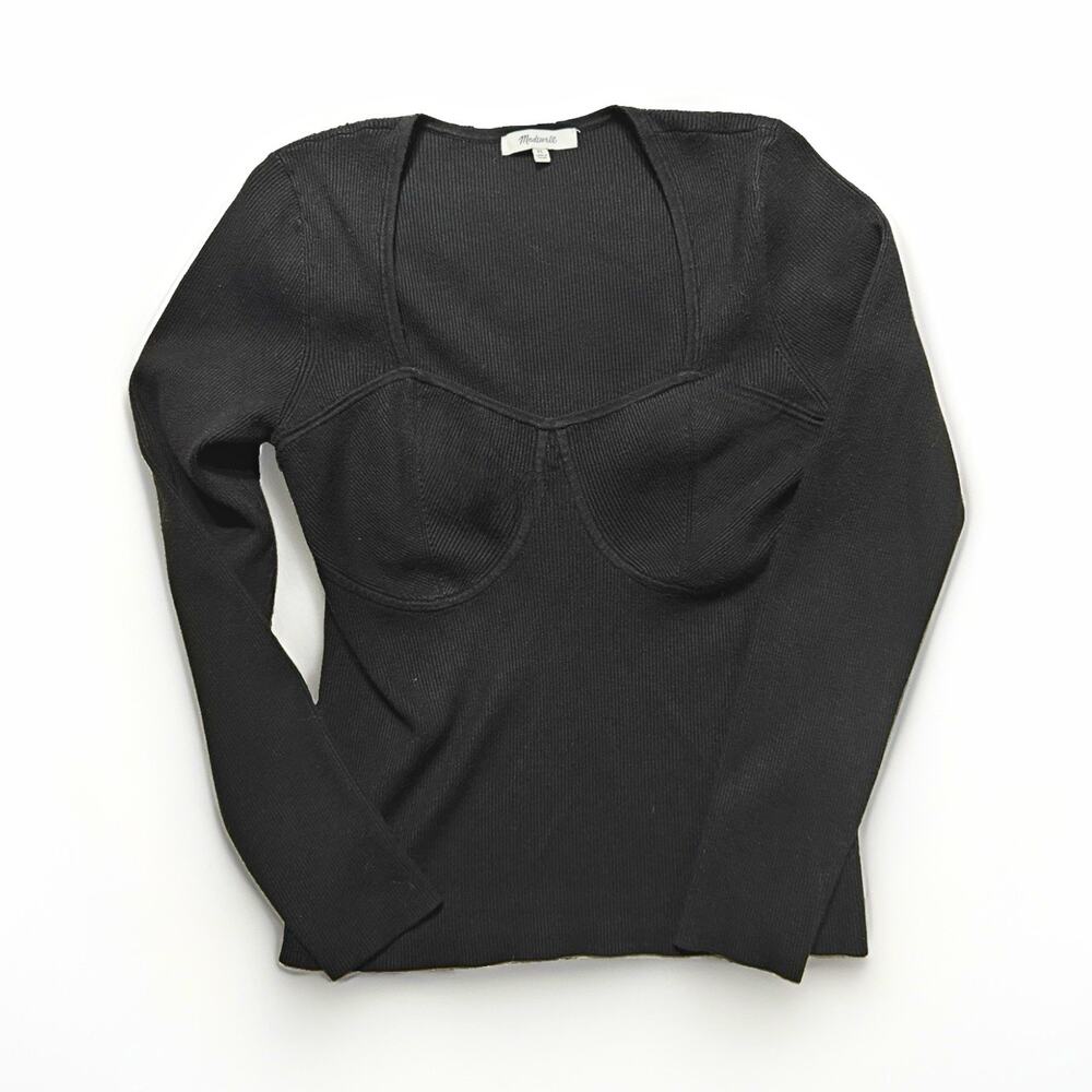 Madewell Black Rib-Knit Viscose Blend Square Neck Pullover Sweater XL (F18) - Picture 1 of 10